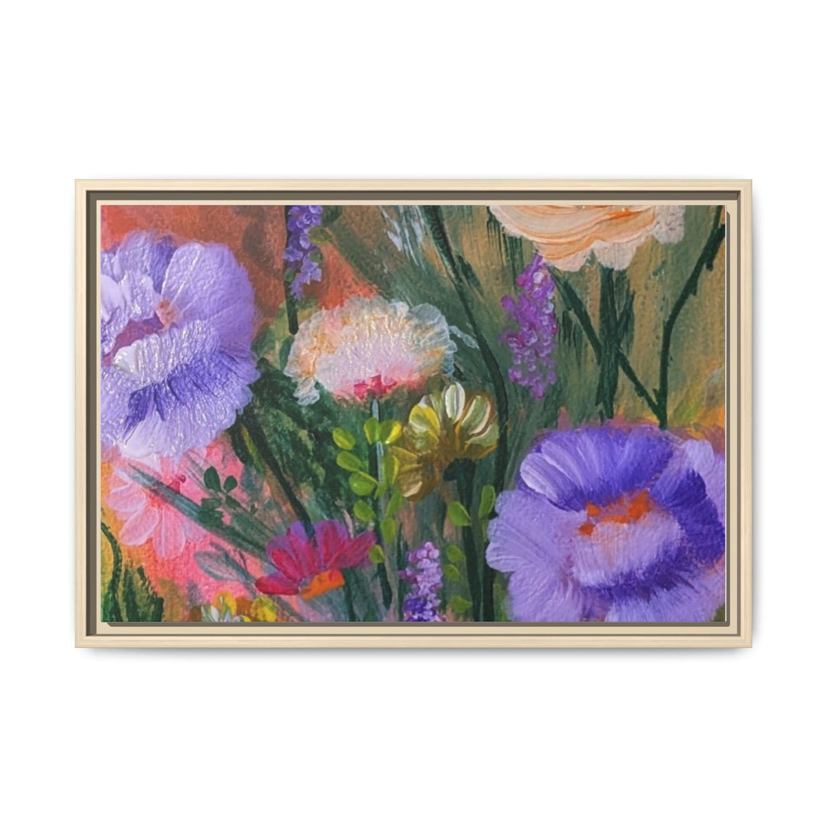 Framed Floral Canvas Print — Colorful Wildflower Bouquet Art