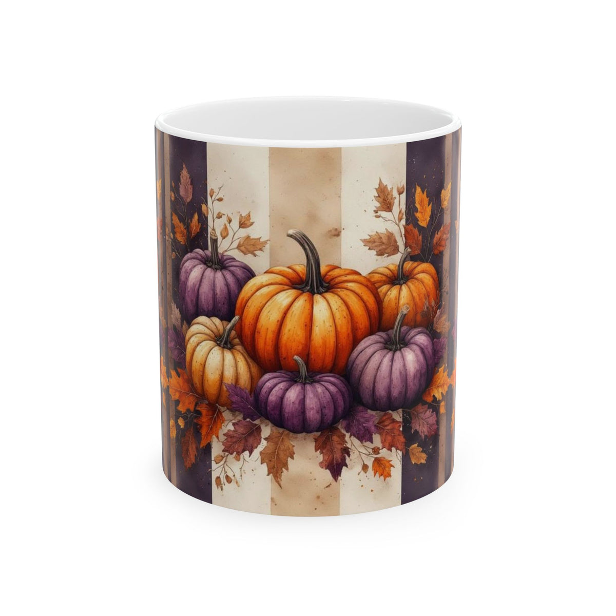 Autumn Pumpkin Mug — Orange & Purple Fall Ceramic Coffee Cup (11oz/15oz)