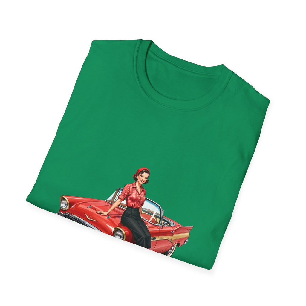 Vintage Pin-Up Girl on Red Classic Car T-Shirt