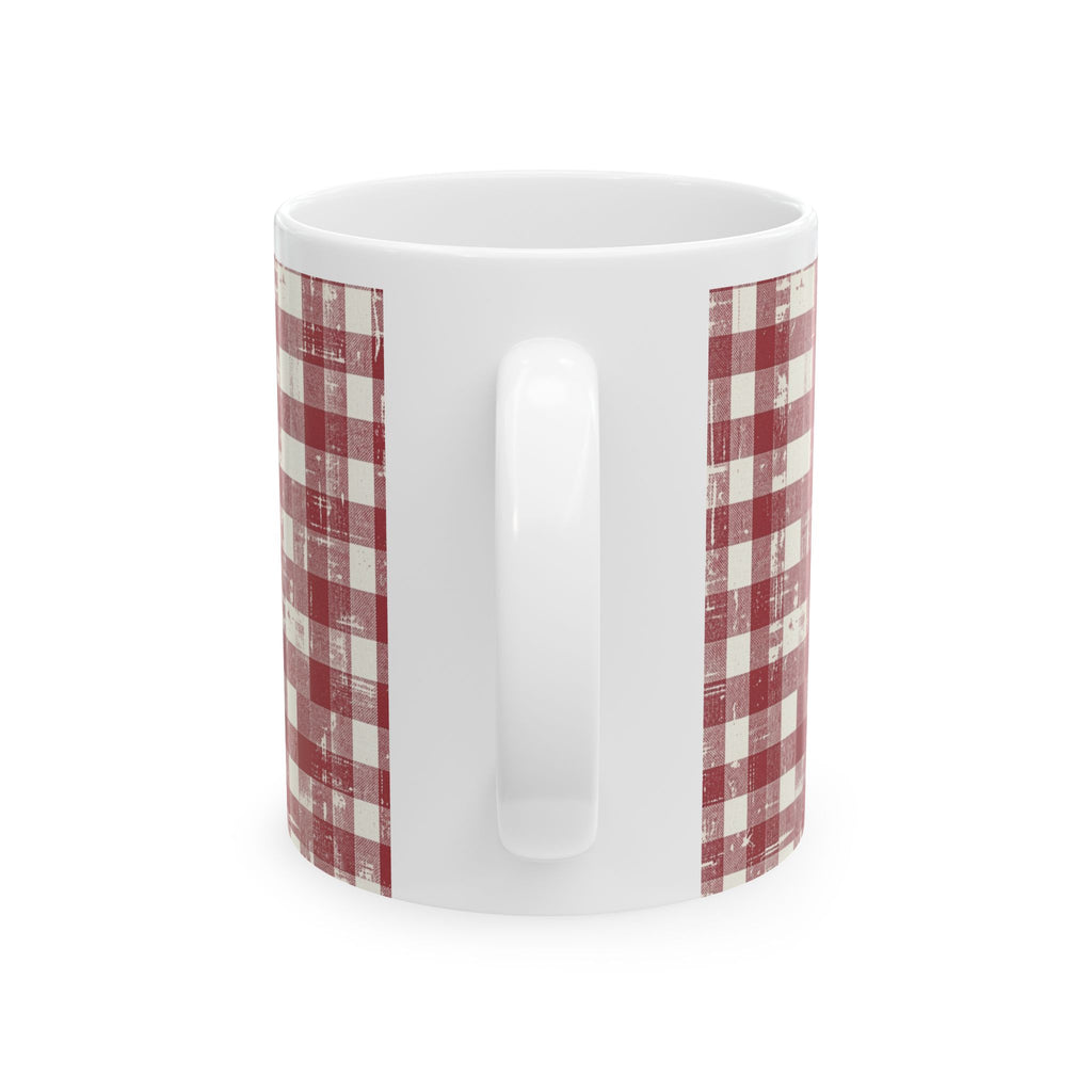 Red Buffalo Plaid Ceramic Mug — Rustic Farmhouse Coffee Cup (11oz & 15oz)