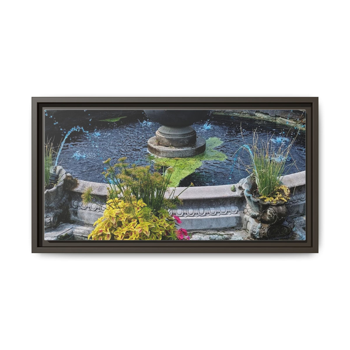Framed Matte Canvas Fountain Garden Print