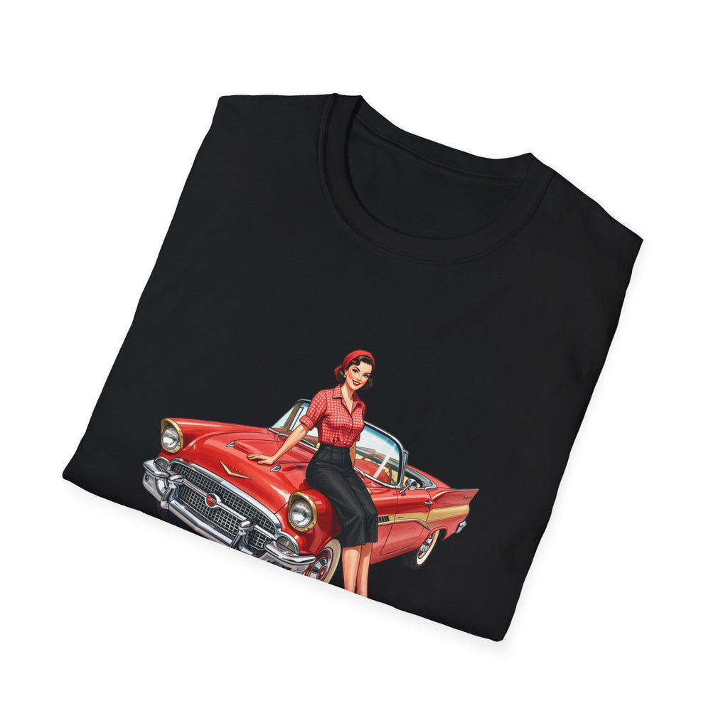 Vintage Pin-Up Girl with Red Classic Car T-Shirt