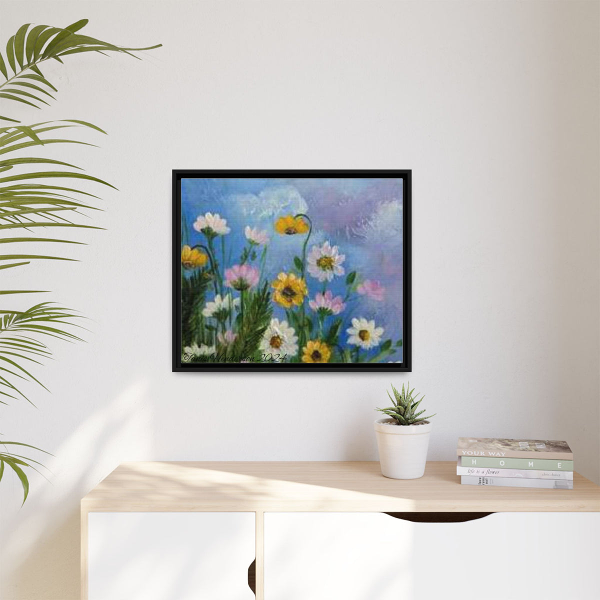 Framed Floral Meadow Canvas Print — Daisies & Wildflowers Art