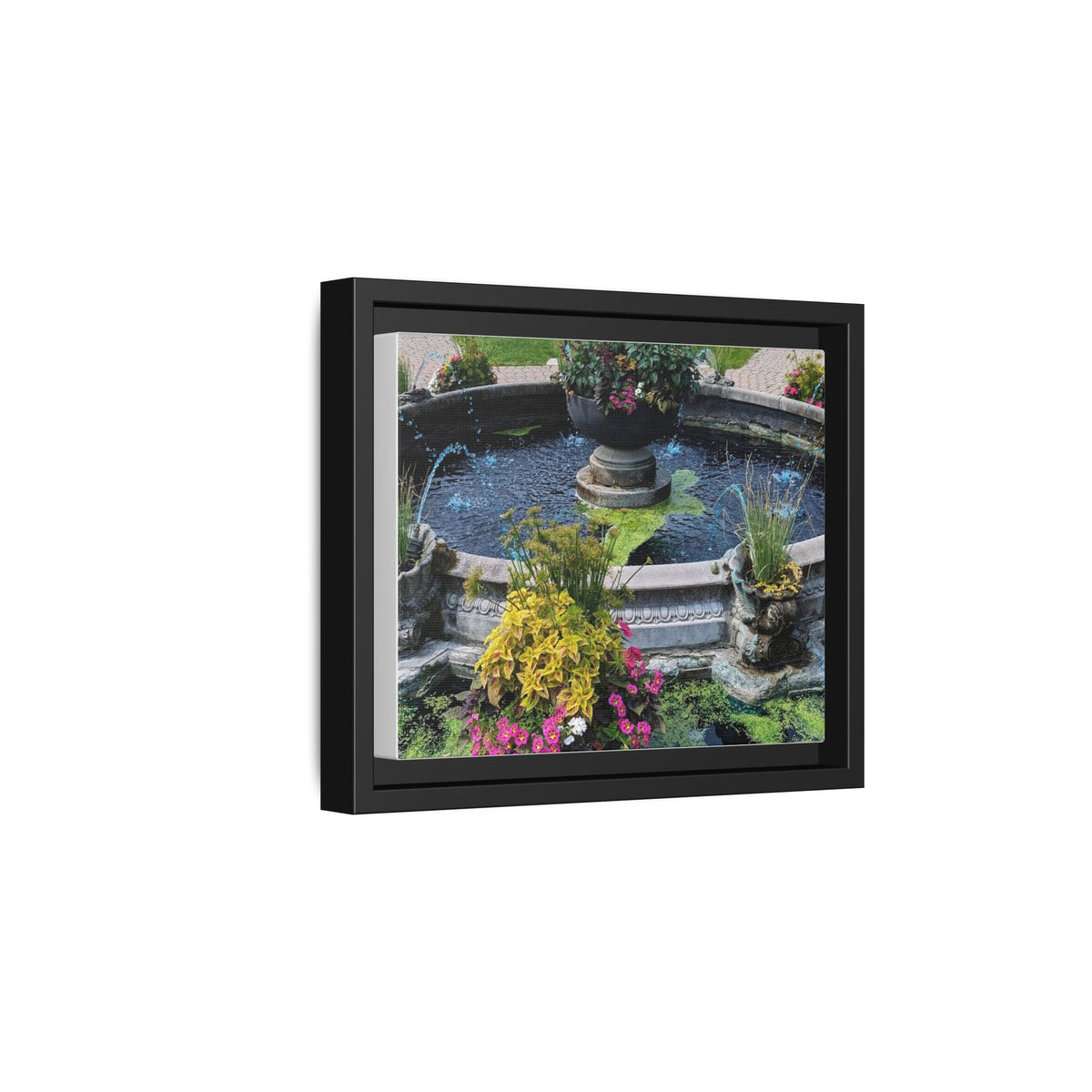Framed Matte Canvas Fountain Garden Print