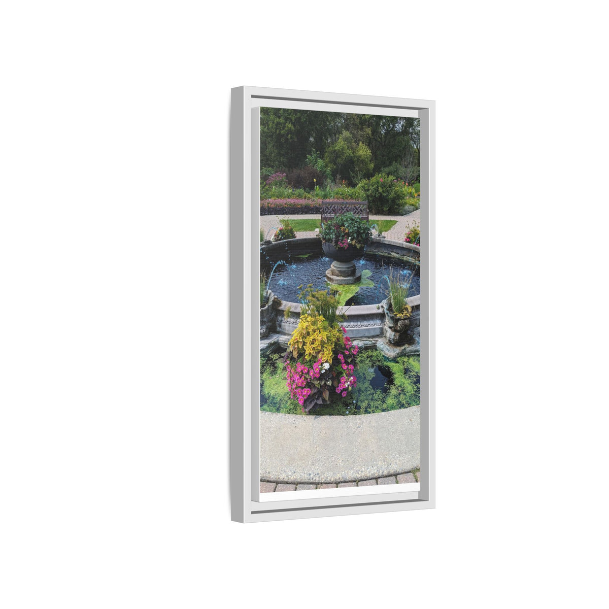 Framed Matte Canvas Fountain Garden Print