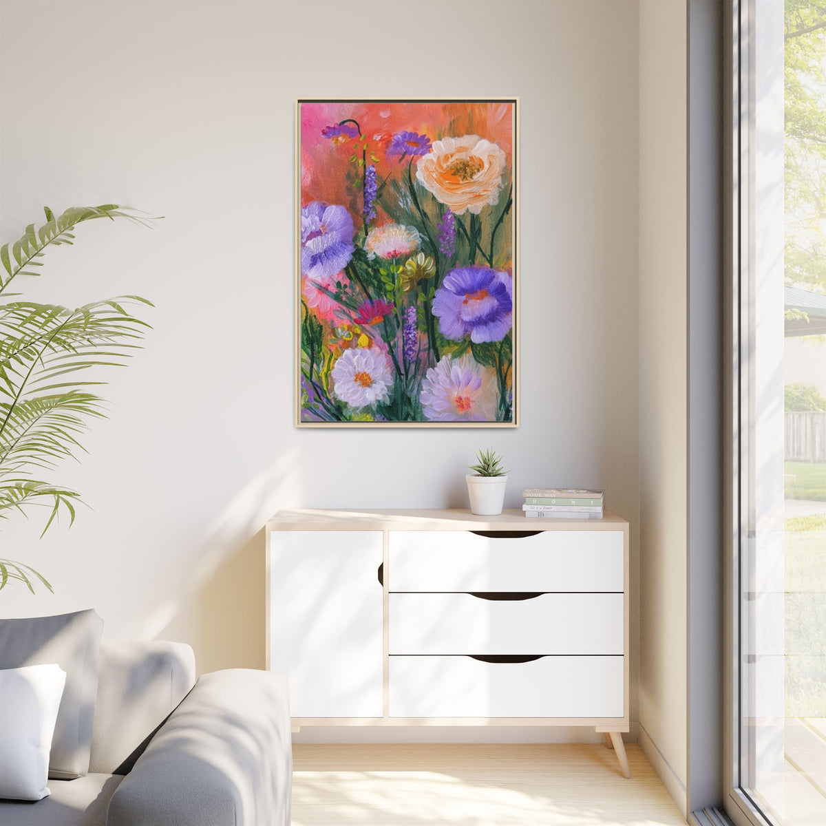 Framed Floral Canvas Print — Colorful Wildflower Bouquet Art