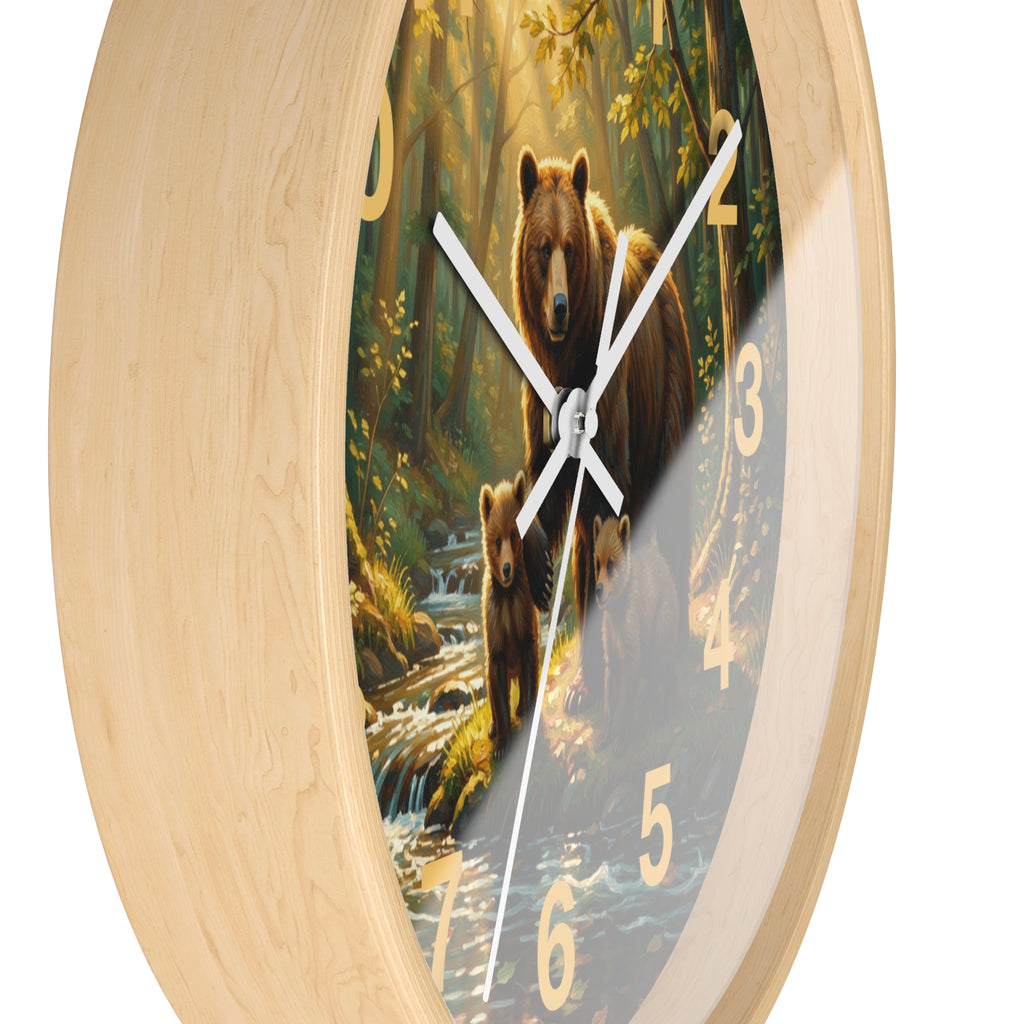 Bear Family Forest Wall Clock – Woodland Mom & Cubs Nature Decor