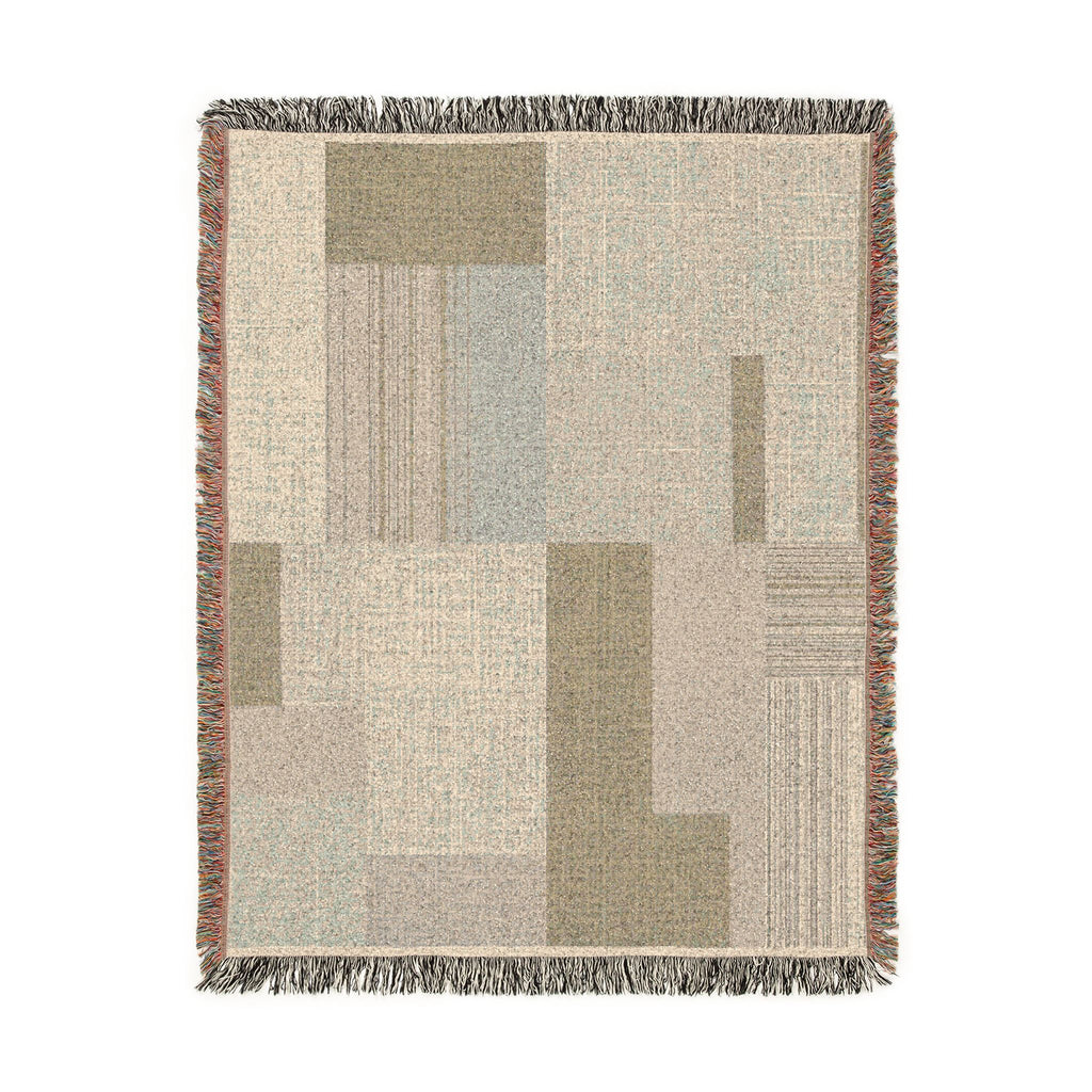 Modern Patchwork Woven Blanket – Neutral Geometric Throw for Living Room, Cozy Home Décor Gift