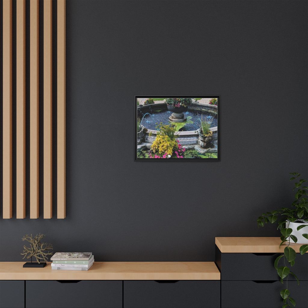 Framed Matte Canvas Fountain Garden Print