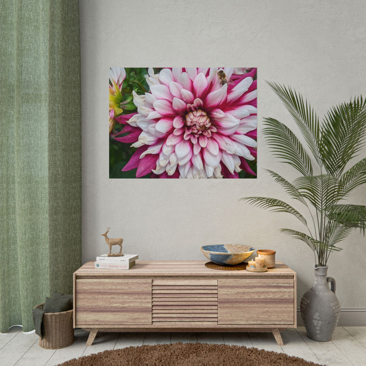 Dahlia Botanical Rolled Poster — Pink & White Floral Wall Art