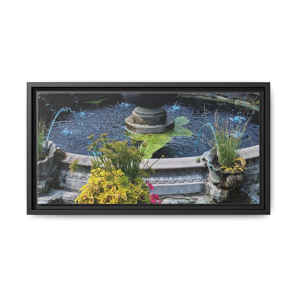 Framed Matte Canvas Fountain Garden Print