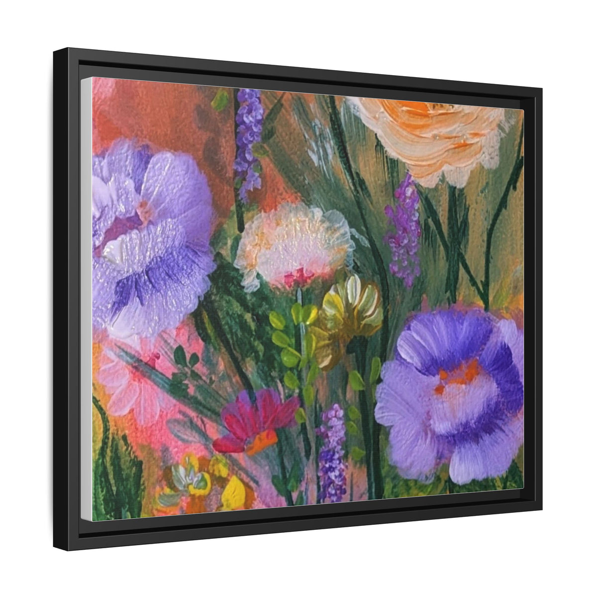 Framed Floral Canvas Print — Colorful Wildflower Bouquet Art