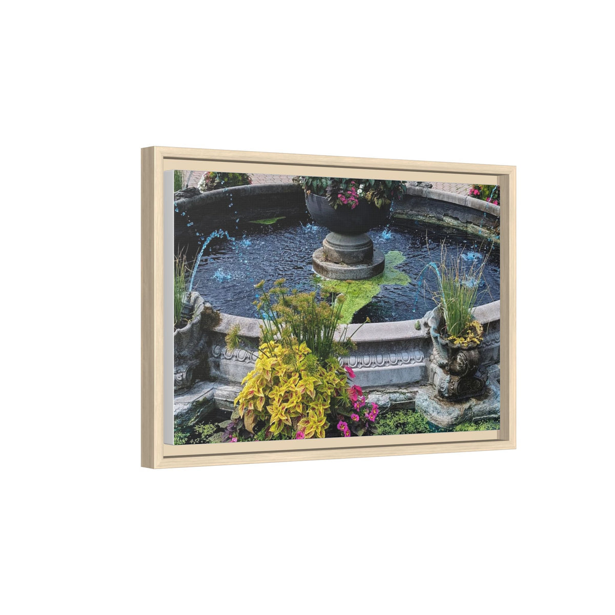 Framed Matte Canvas Fountain Garden Print