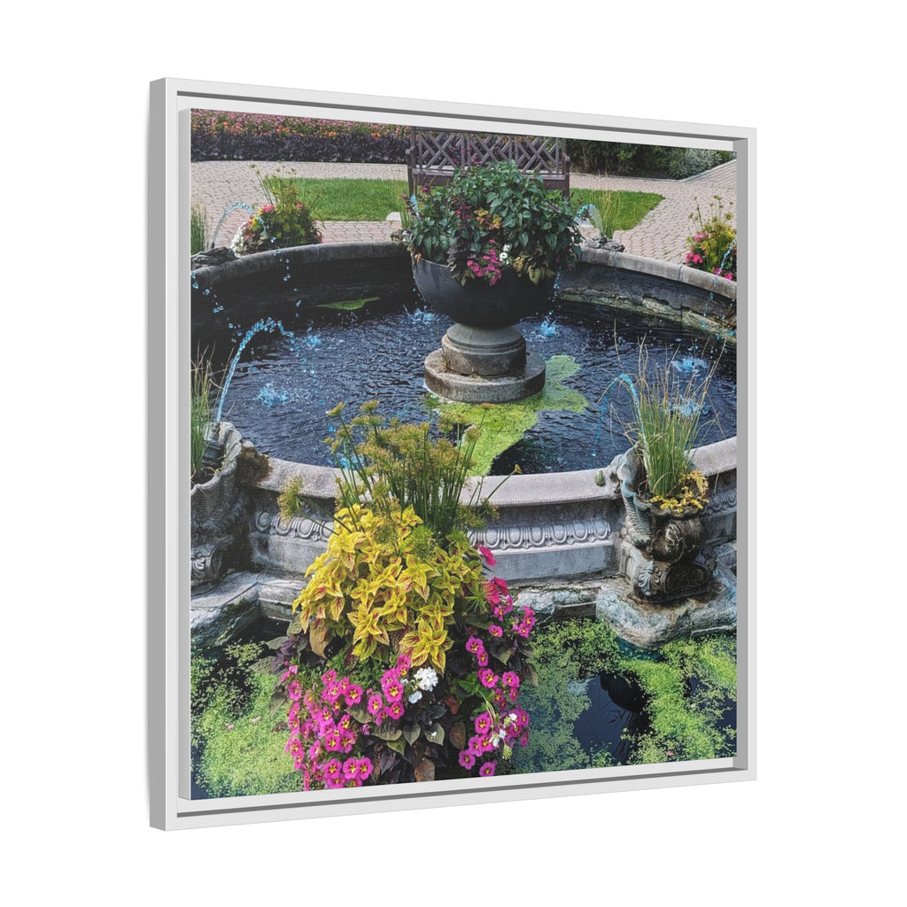 Framed Matte Canvas Fountain Garden Print
