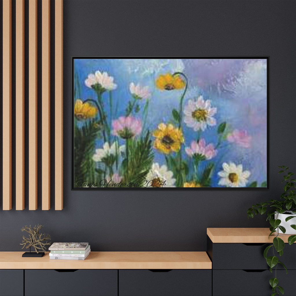 Framed Floral Meadow Canvas Print — Daisies & Wildflowers Art