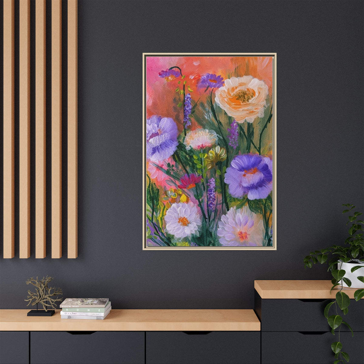 Framed Floral Canvas Print — Colorful Wildflower Bouquet Art