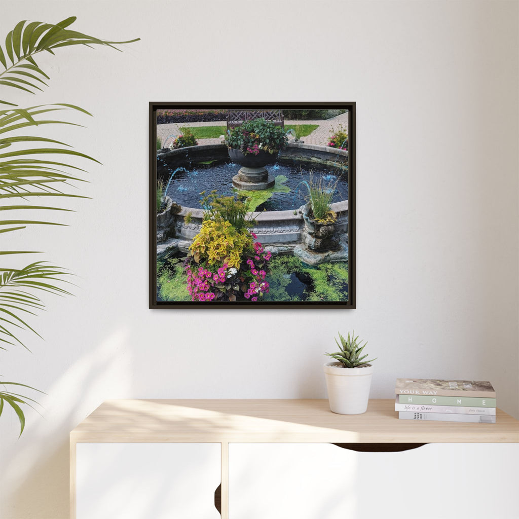 Framed Matte Canvas Fountain Garden Print