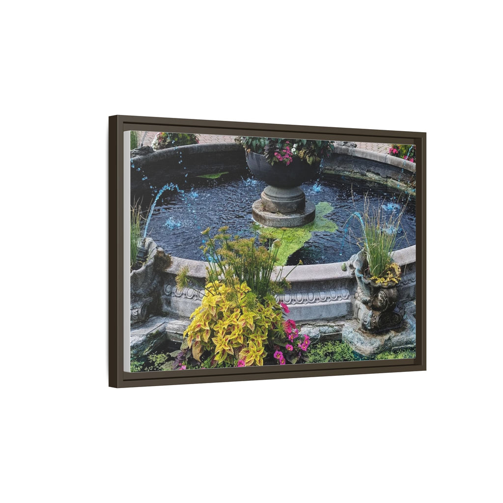 Framed Matte Canvas Fountain Garden Print