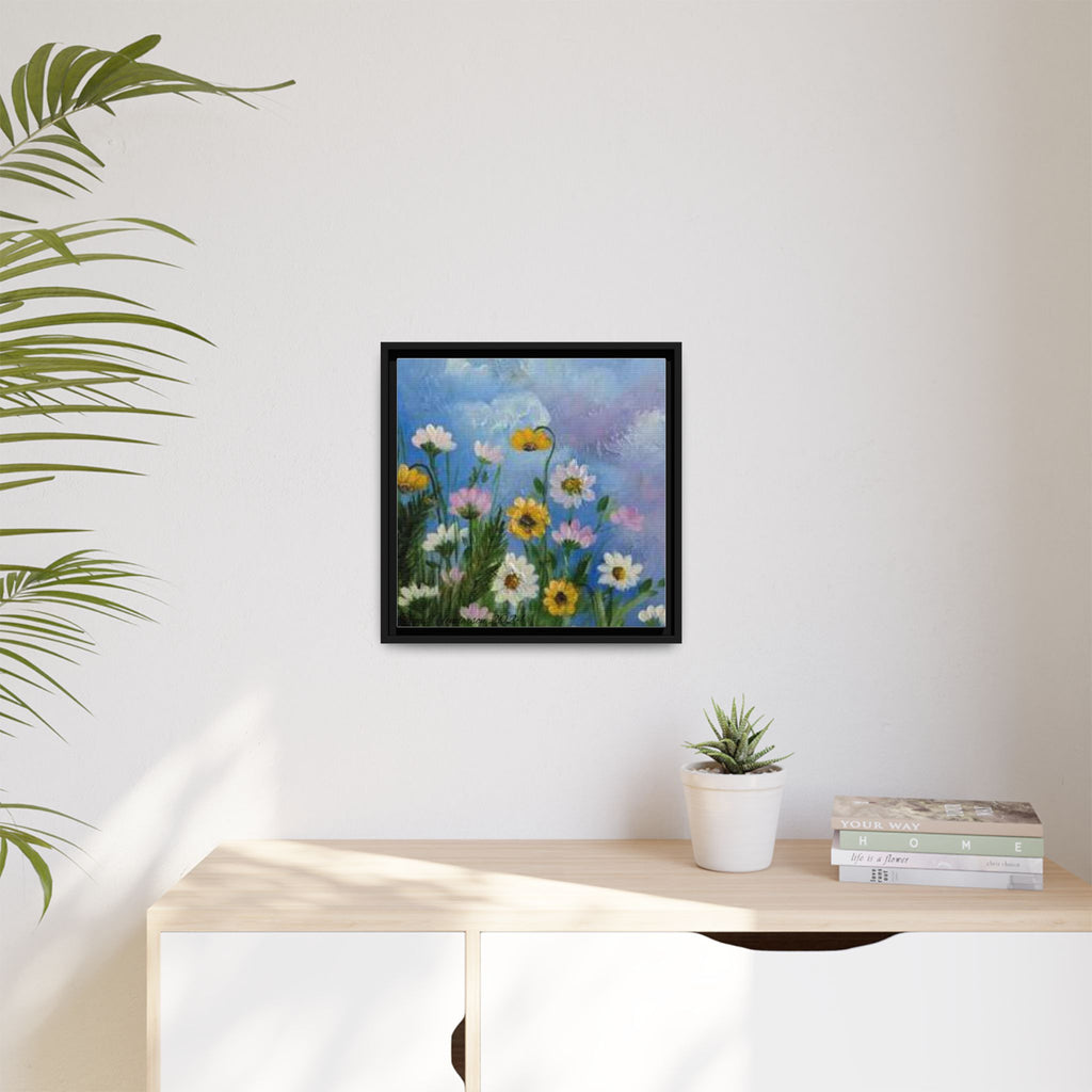 Framed Floral Meadow Canvas Print — Daisies & Wildflowers Art