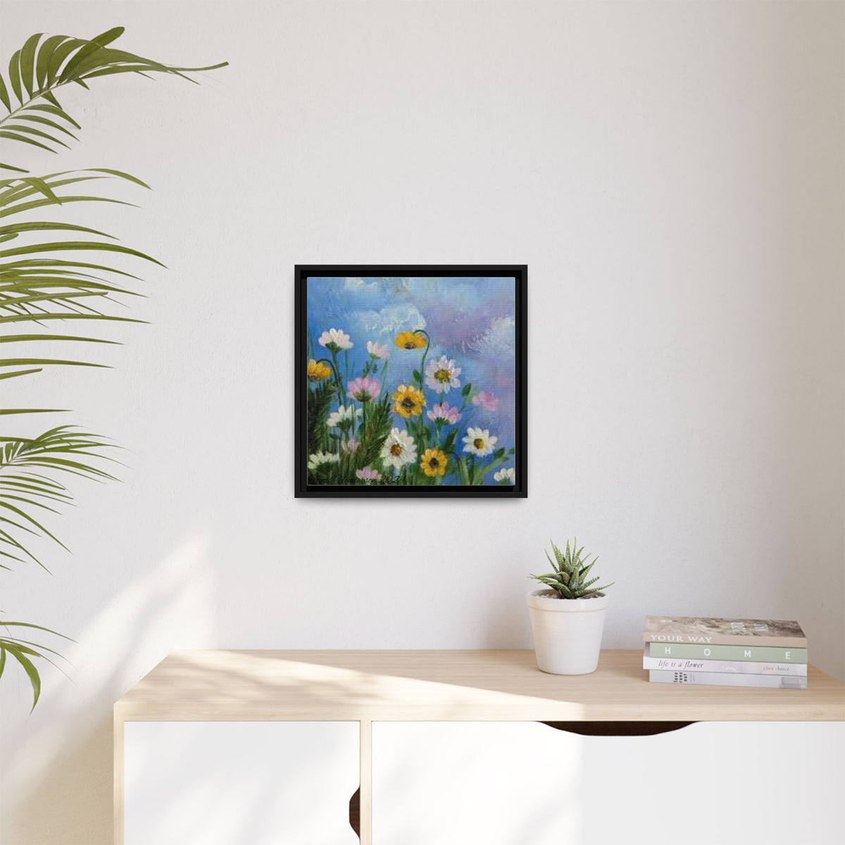 Framed Floral Meadow Canvas Print — Daisies & Wildflowers Art