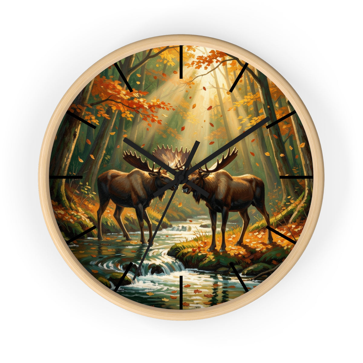 Moose in Autumn Wall Clock — Rustic Woodland Nature Clock