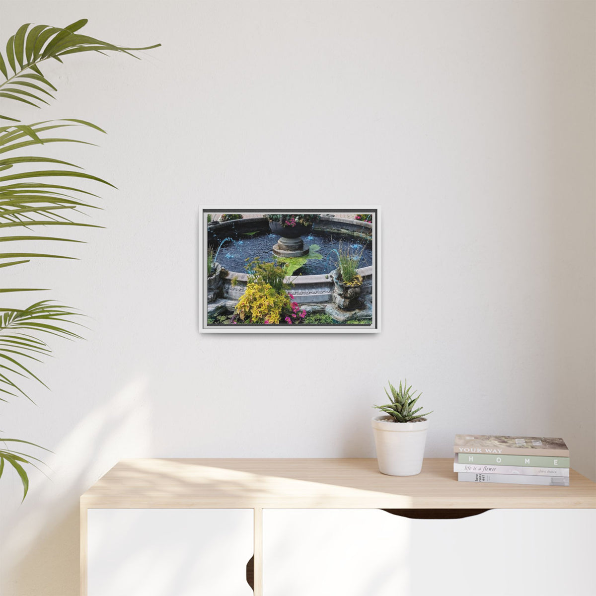 Framed Matte Canvas Fountain Garden Print
