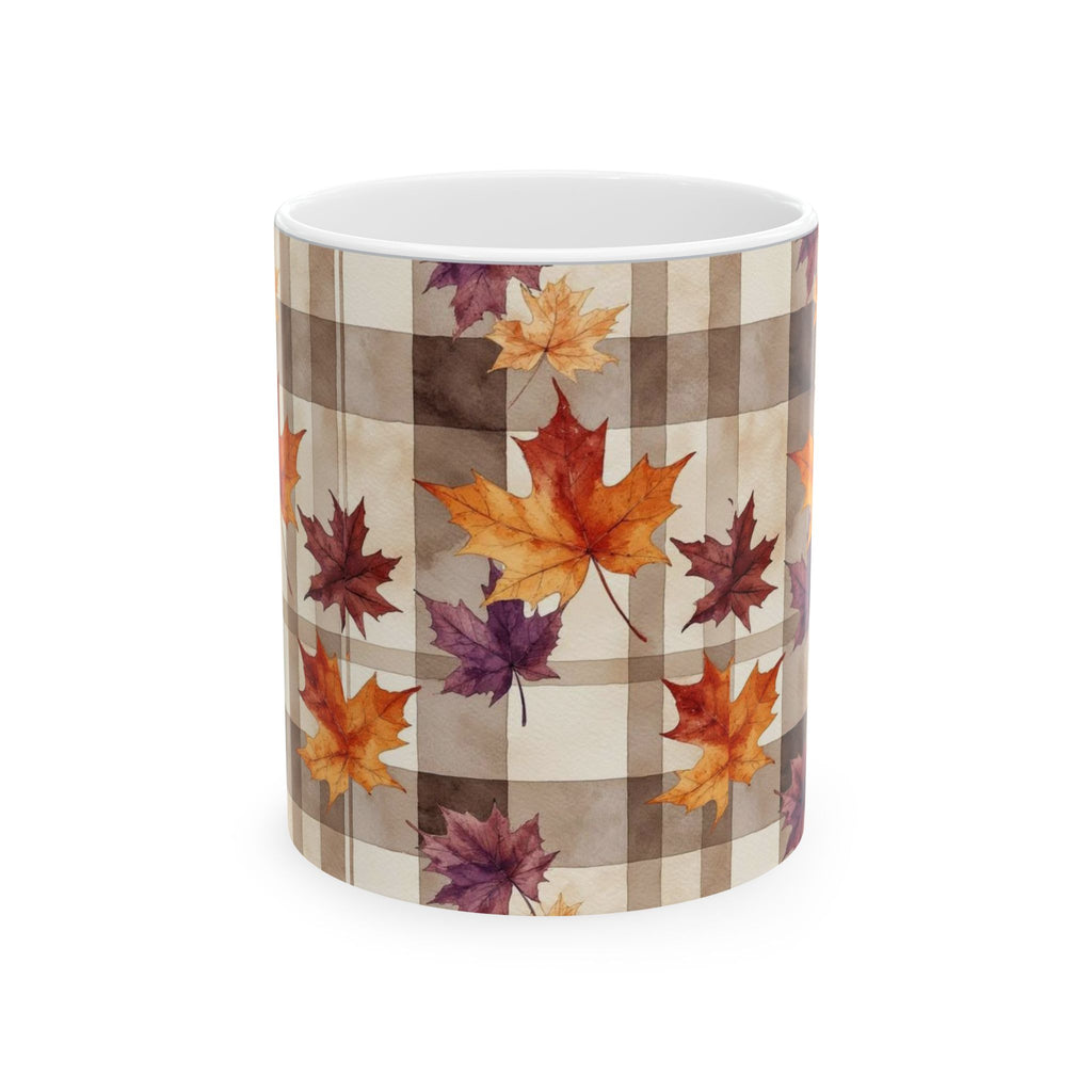 Autumn Plaid Maple Leaves Ceramic Mug (11oz & 15oz)