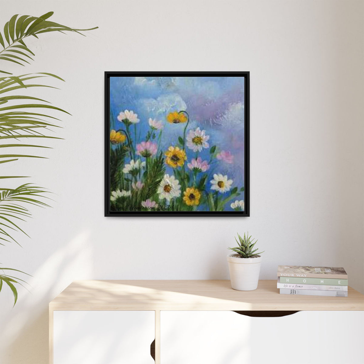 Framed Floral Meadow Canvas Print — Daisies & Wildflowers Art