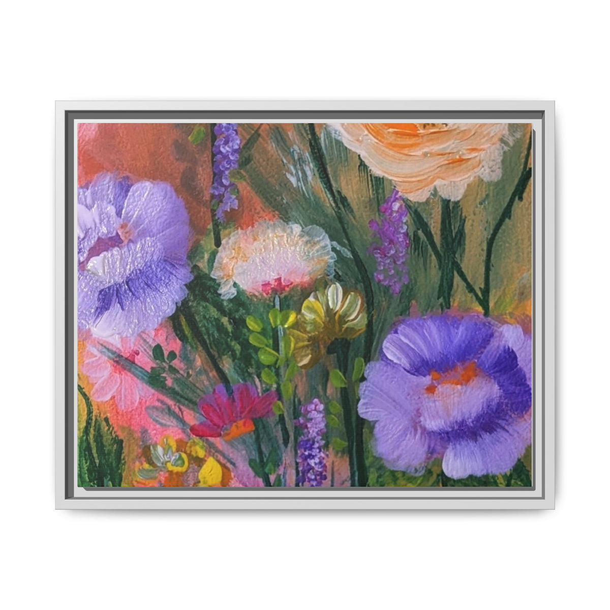 Framed Floral Canvas Print — Colorful Wildflower Bouquet Art