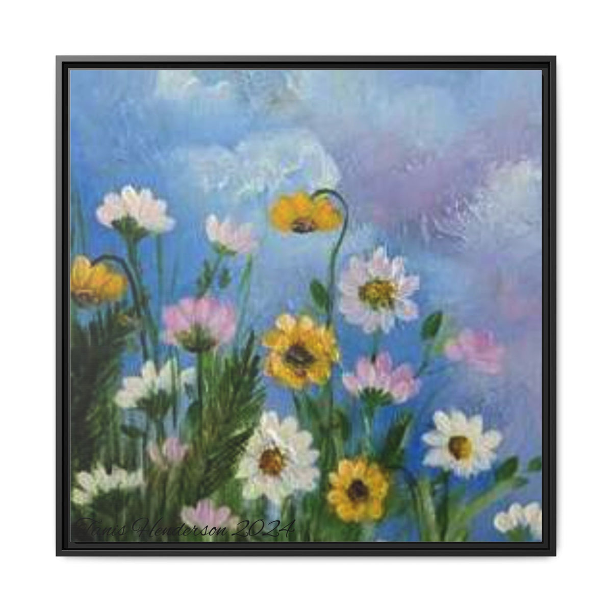 Framed Floral Meadow Canvas Print — Daisies & Wildflowers Art