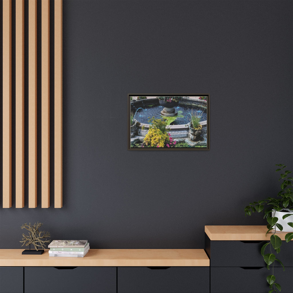 Framed Matte Canvas Fountain Garden Print