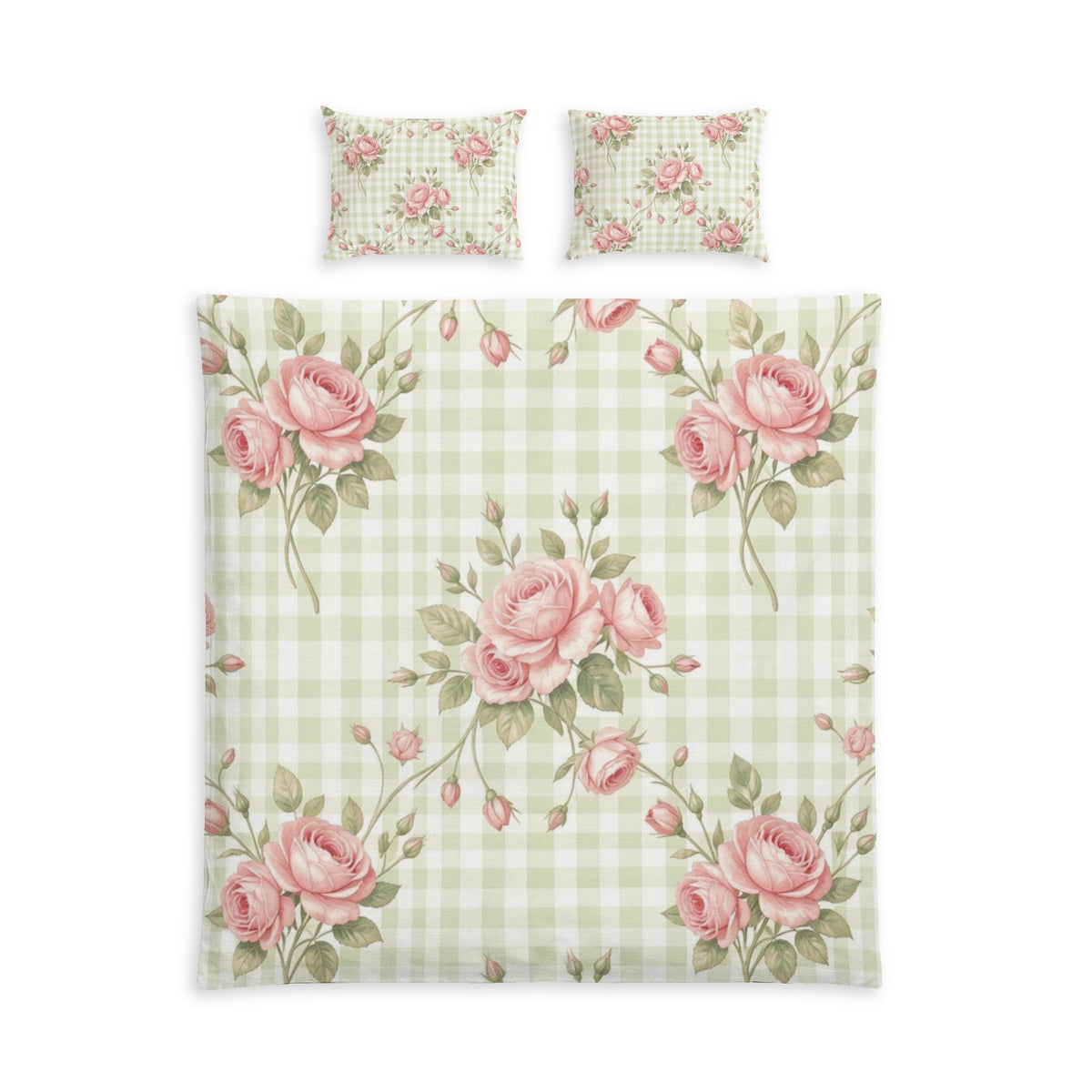 Floral Rose Gingham Cotton Bed Set