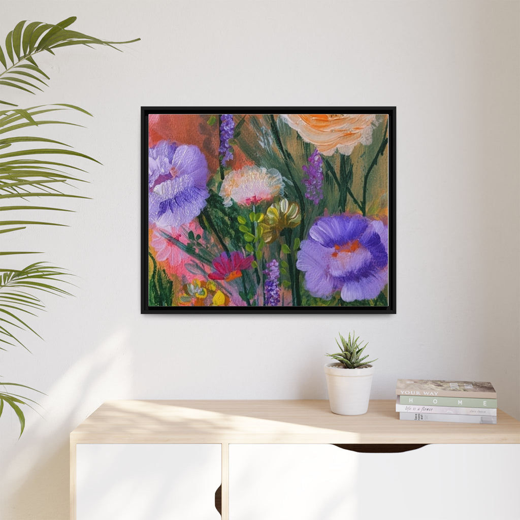 Framed Floral Canvas Print — Colorful Wildflower Bouquet Art