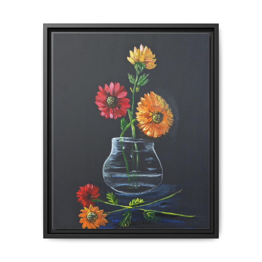Framed Matte Canvas Wall Art — Colorful Gerbera Vase Painting