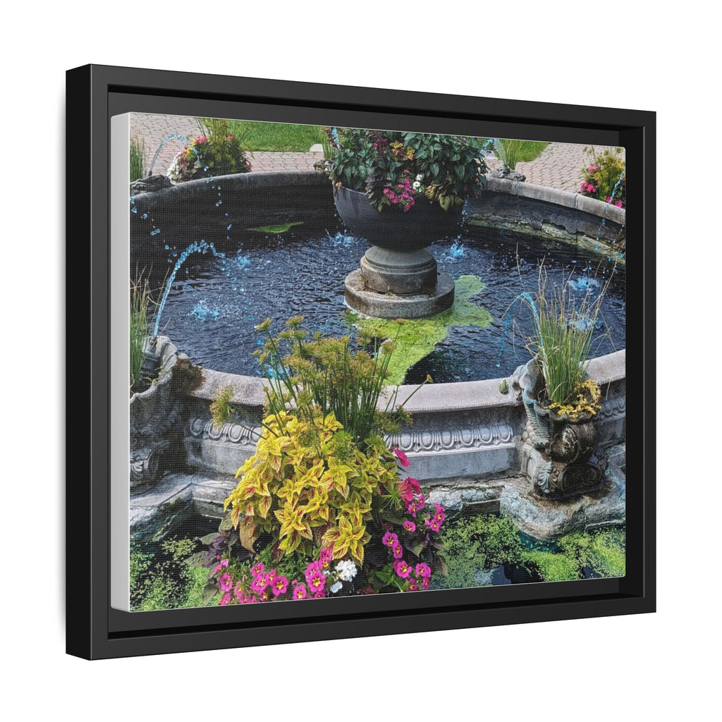 Framed Matte Canvas Fountain Garden Print