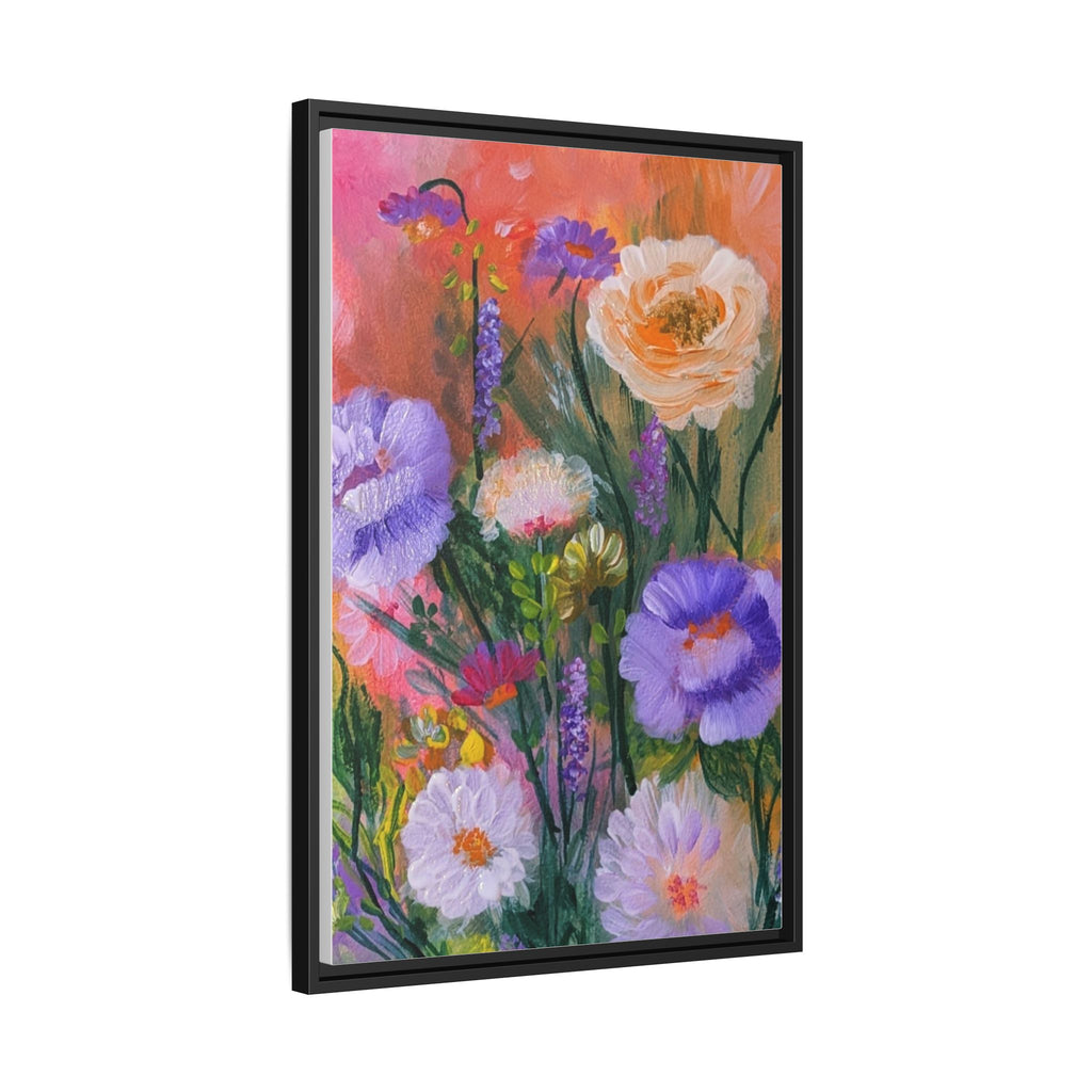 Framed Floral Canvas Print — Colorful Wildflower Bouquet Art