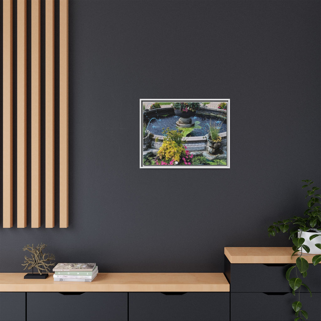 Framed Matte Canvas Fountain Garden Print