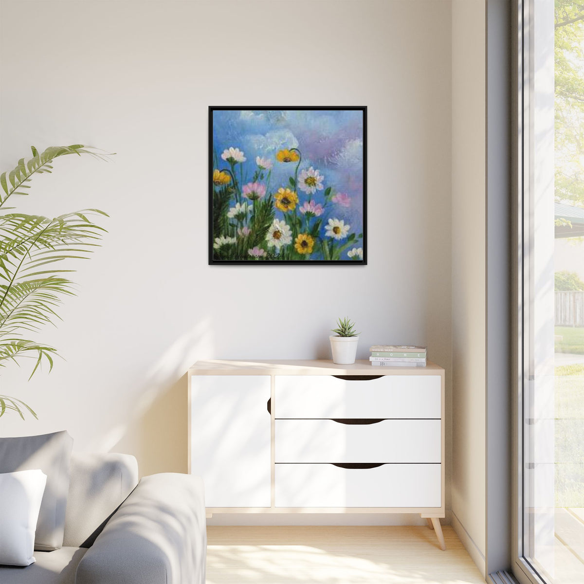 Framed Floral Meadow Canvas Print — Daisies & Wildflowers Art