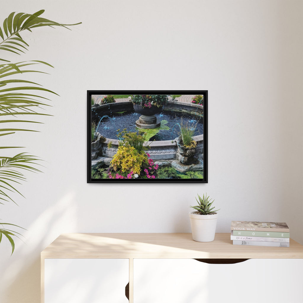 Framed Matte Canvas Fountain Garden Print