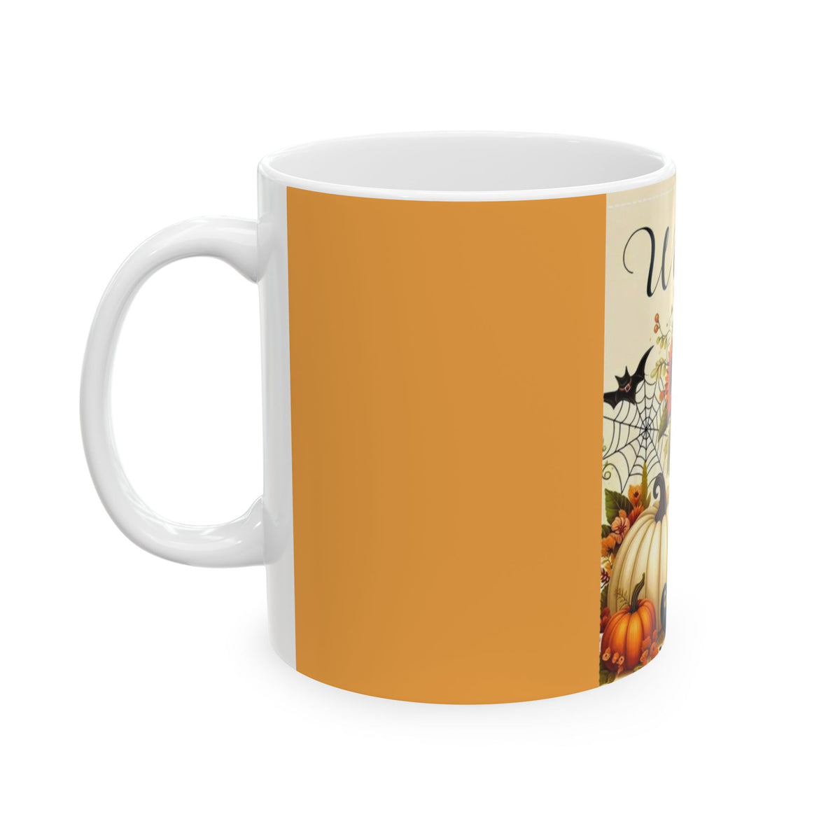 Welcome Autumn Sunflowers Ceramic Mug — Fall Pumpkin & Spiderweb Coffee Cup (11oz/15oz)