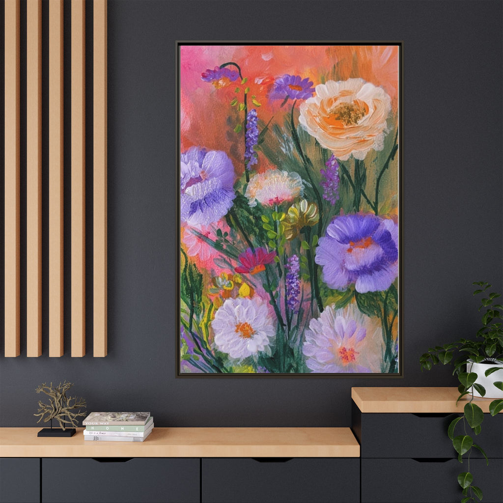 Framed Floral Canvas Print — Colorful Wildflower Bouquet Art