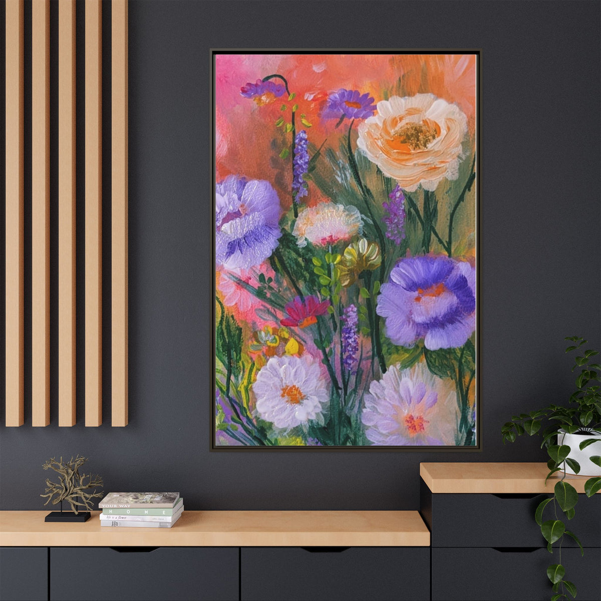 Framed Floral Canvas Print — Colorful Wildflower Bouquet Art
