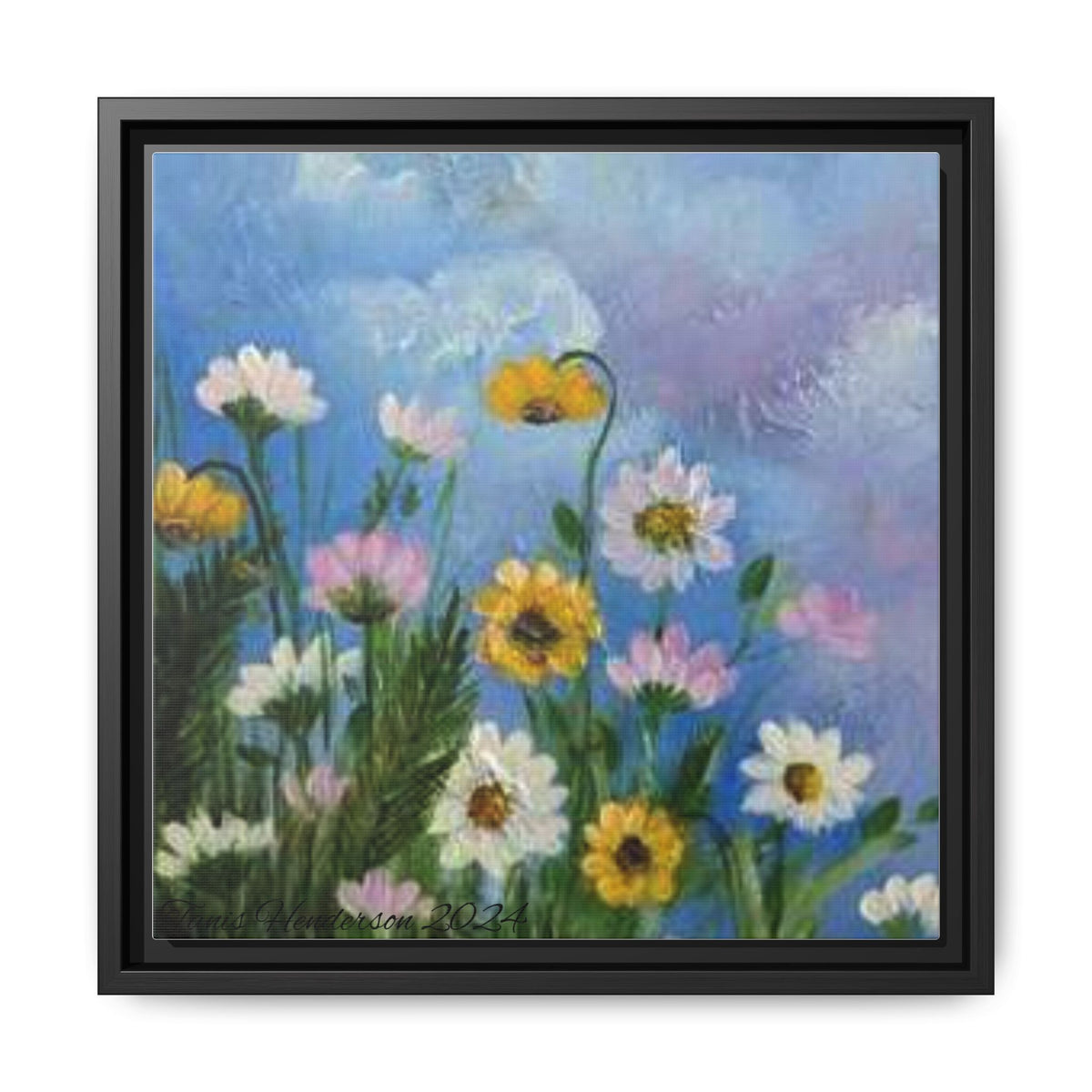 Framed Floral Meadow Canvas Print — Daisies & Wildflowers Art