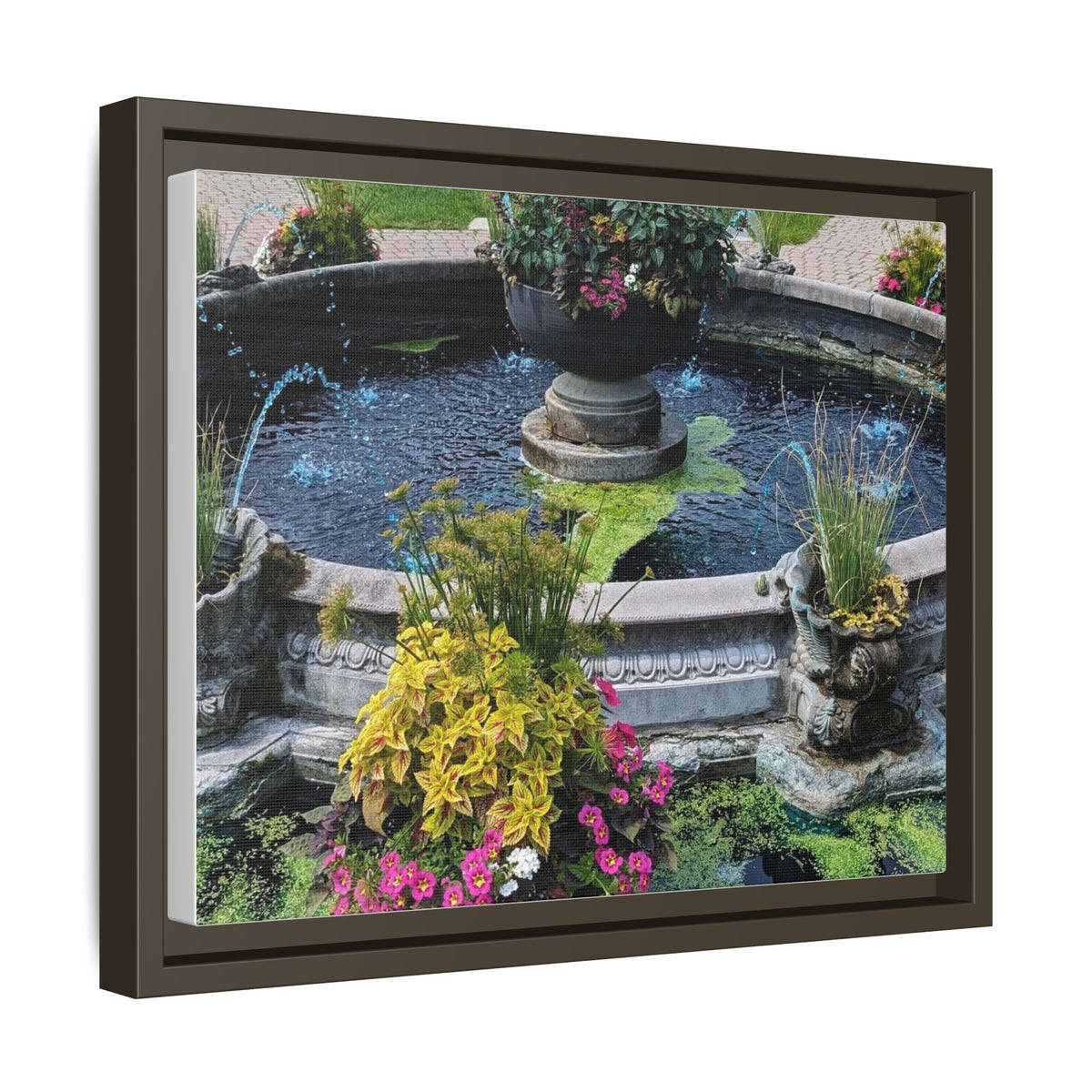 Framed Matte Canvas Fountain Garden Print