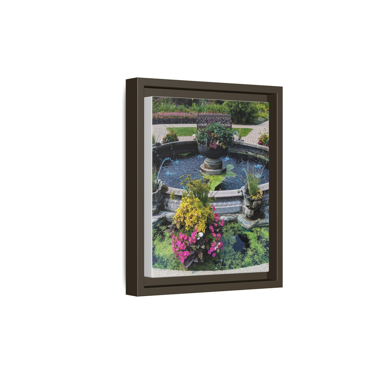 Framed Matte Canvas Fountain Garden Print