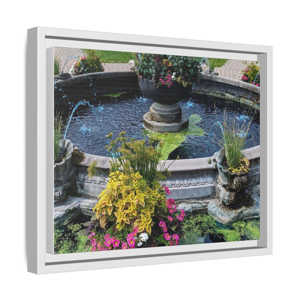 Framed Matte Canvas Fountain Garden Print