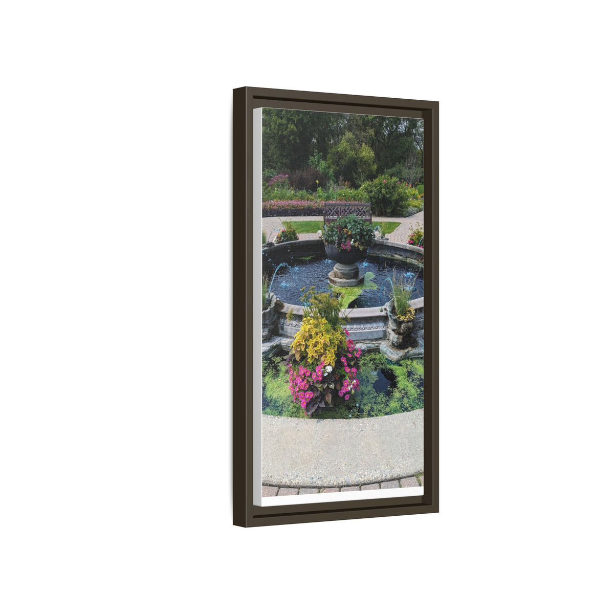 Framed Matte Canvas Fountain Garden Print