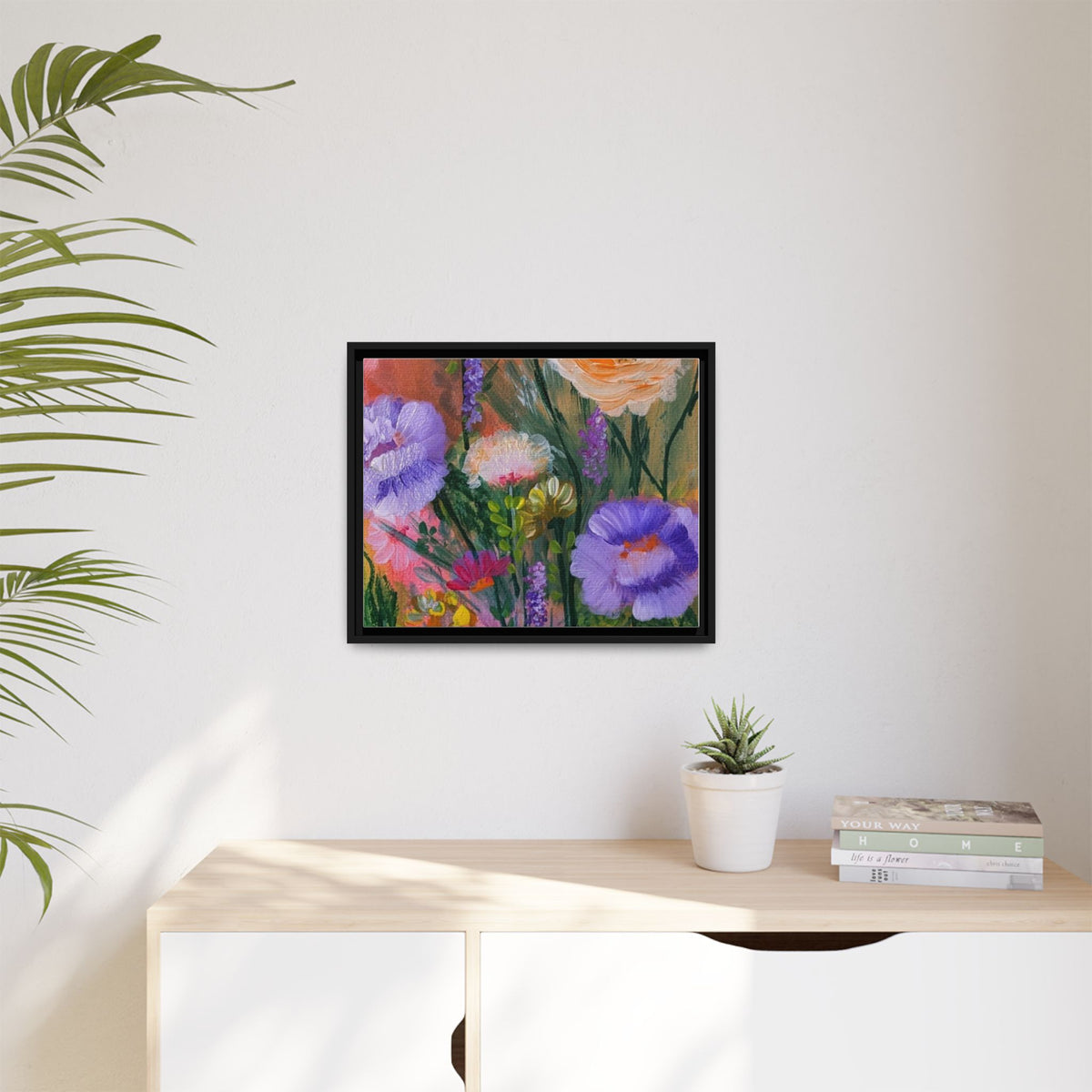 Framed Floral Canvas Print — Colorful Wildflower Bouquet Art