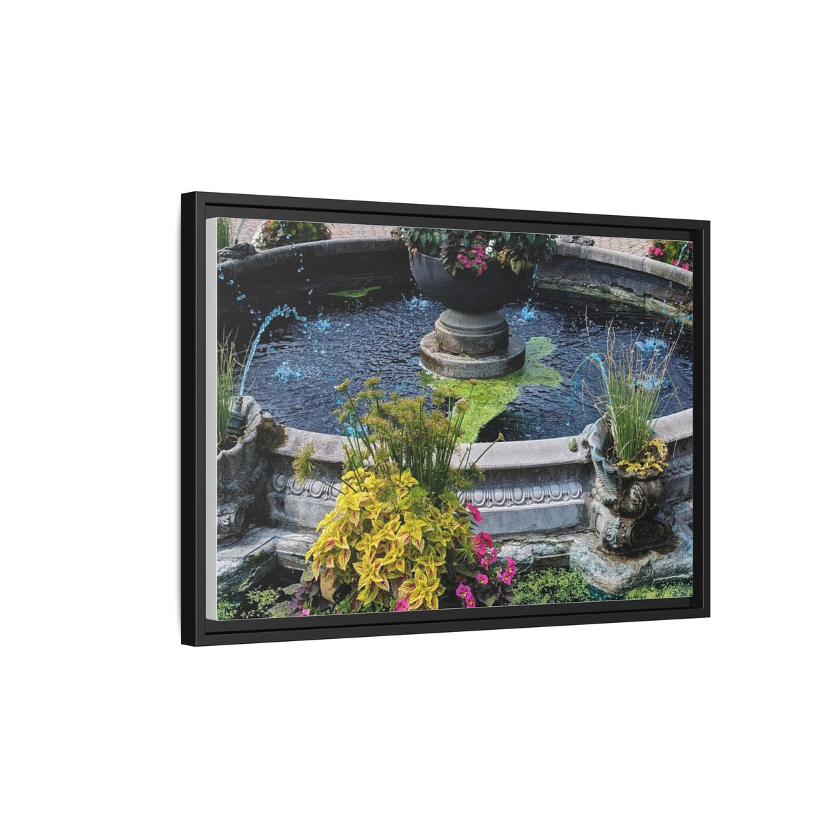 Framed Matte Canvas Fountain Garden Print