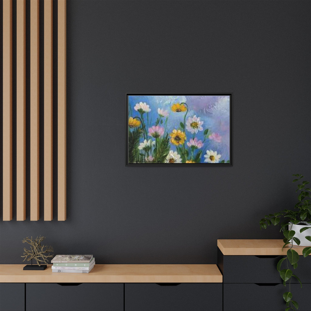 Framed Floral Meadow Canvas Print — Daisies & Wildflowers Art